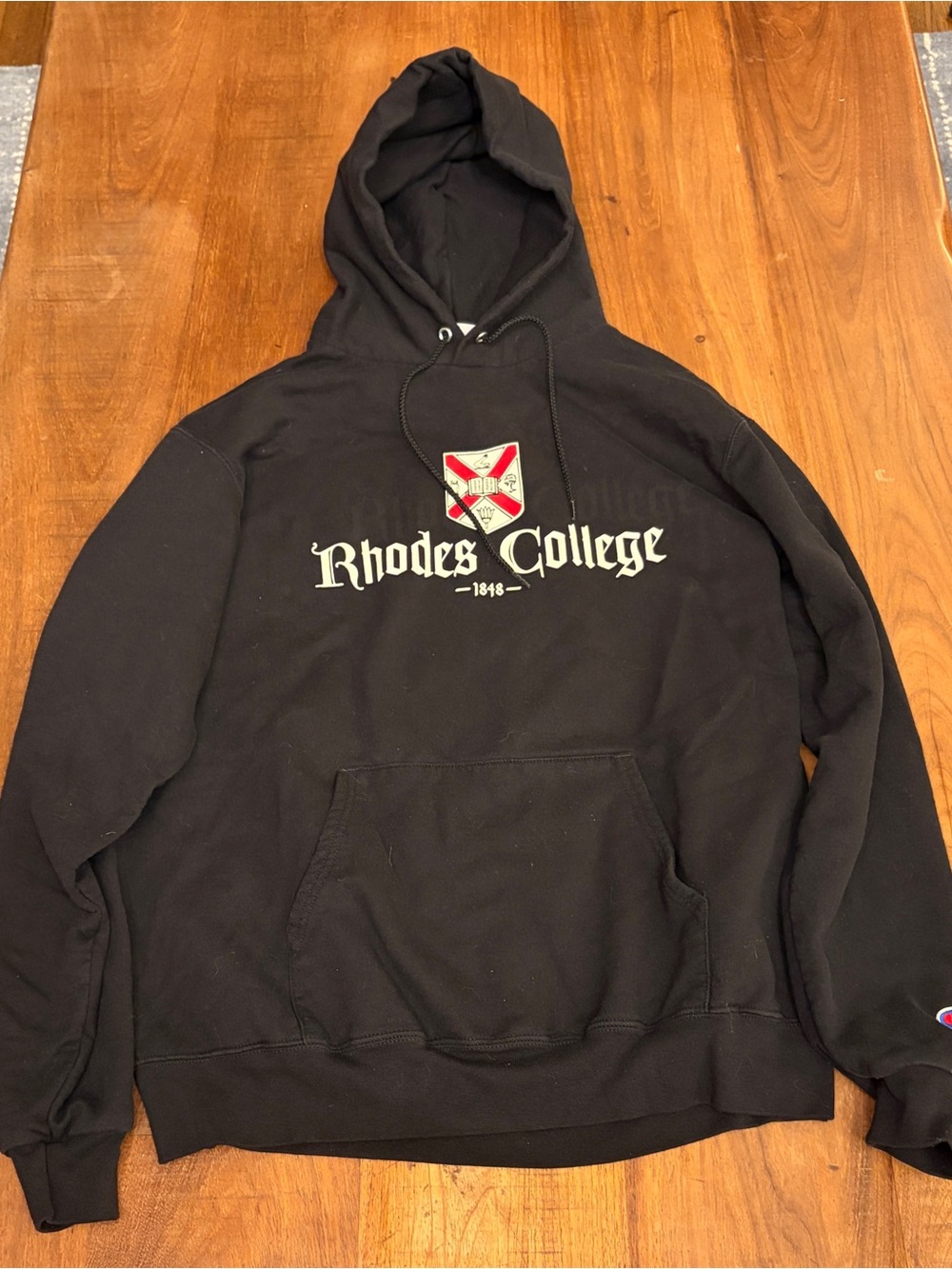 Champion Black Rhodes College Pullover Hoodie with Crest